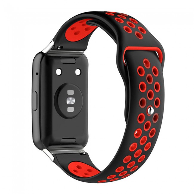 Huawei Watch Fit Band Soft Silicone Strap Watchband Double Color Quick Release Replacement Band Black/Red
