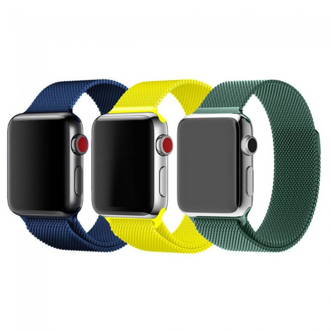 3Pack Apple Watch Band Magnetic Milanese Strap 42-44-45 mm by Margoun – Dark Blue Yellow Dark Green