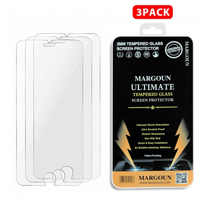 3Pack Apple iPhone 7 Plus and 8 Plus Tempered Glass Screen Protector Ultimate by Margoun - Clear