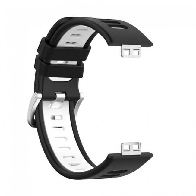 Huawei Watch Fit Silicone Strap Watchband Double Color Replacement Band Compatible with Huawei Fit Smart Watch Black/White