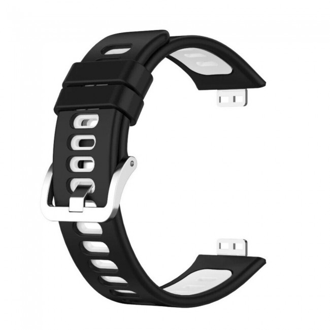 Huawei Watch Fit Silicone Strap Watchband Double Color Replacement Band Compatible with Huawei Fit Smart Watch Black/White