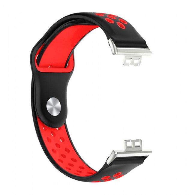 Huawei Watch Fit Band Soft Silicone Strap Watchband Double Color Quick Release Replacement Band Black/Red