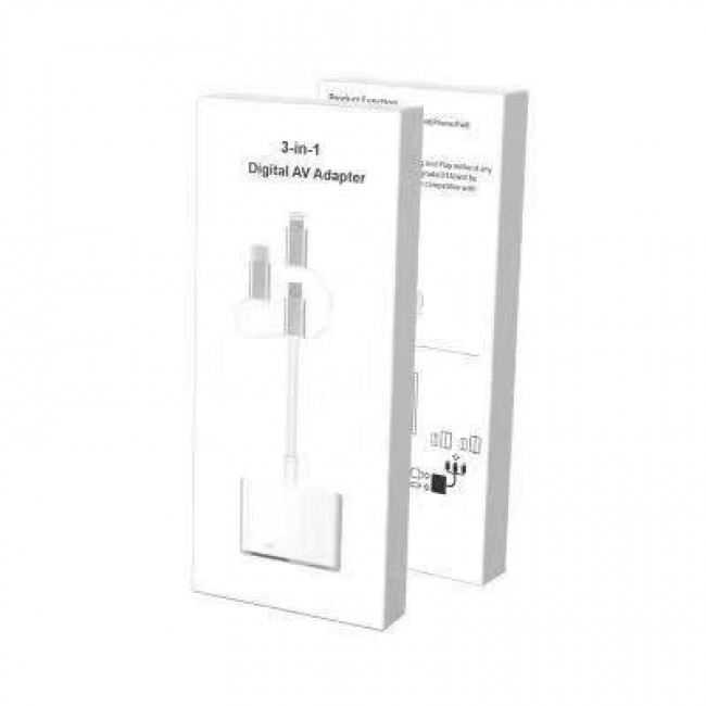 3 in 1 Digital VA Adapter for Lightning Type-C Micro USB Devices Margoun - White