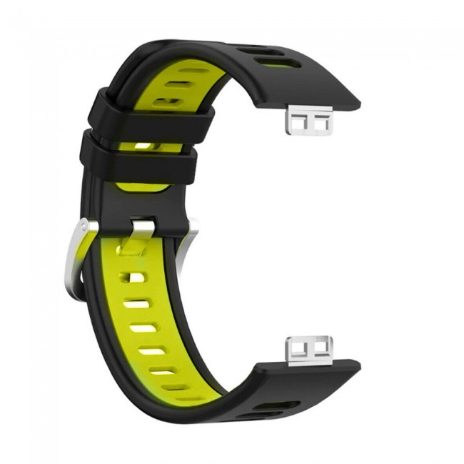 Huawei Watch Fit Silicone Strap Watchband Double Color Replacement Band Compatible with Huawei Fit Smart Watch Black/Neon Green