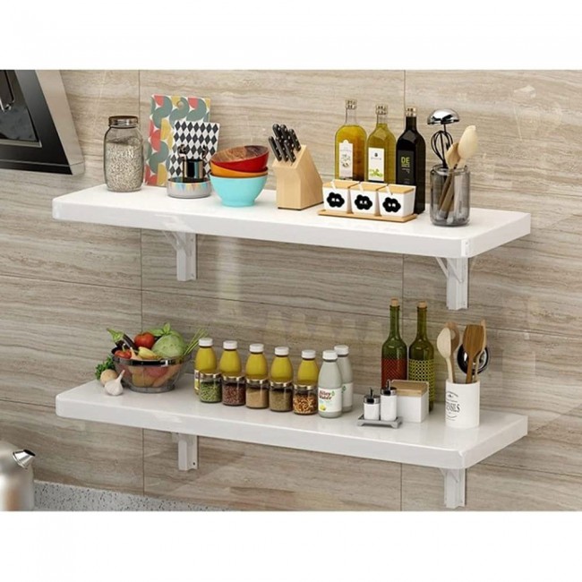 MARGOUN 40x100CM Computer Desk Wall Mount Stand Folding Wall-Mounted Drop-Leaf Table,Metal Folding Shelf Bench Table Bracket - White