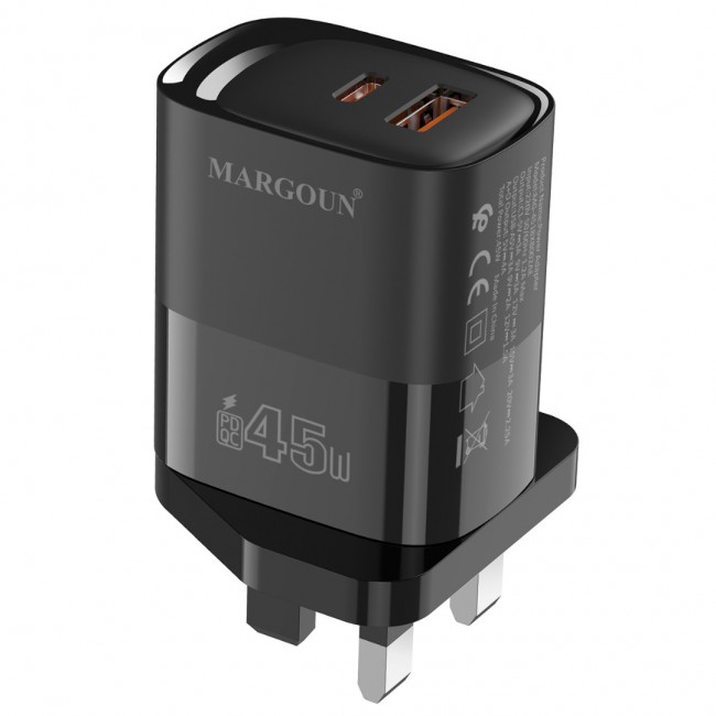 MARGOUN 45W Power Adapter Duo, Dual USB-C USB-A Ports, PD and QC Super Fast Charging, MG-4518XBEG003AE