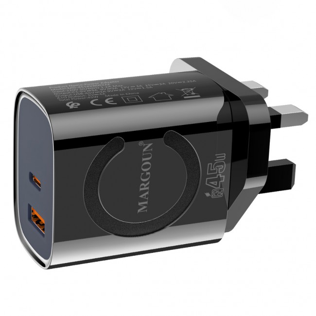 MARGOUN 45W Power Adapter Duo, Dual USB-C USB-A Ports, PD and QC Super Fast Charging, MG-4518XBEG005AE