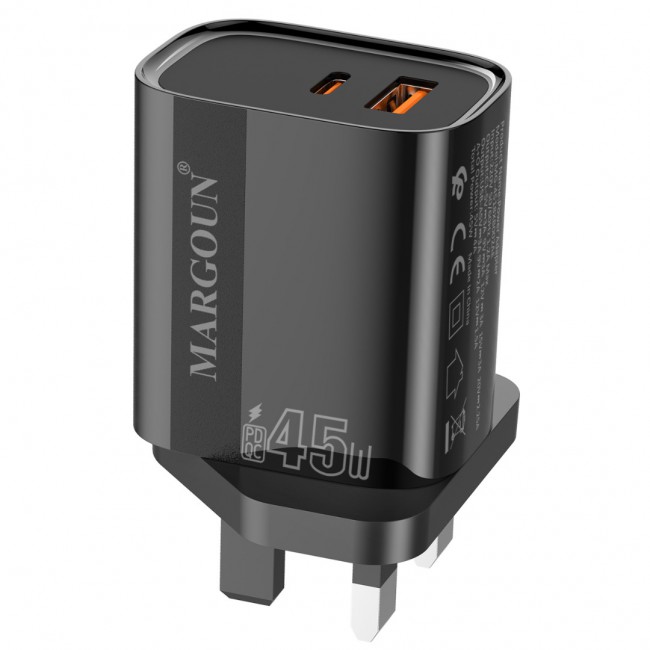 MARGOUN 45W Power Adapter Duo, Dual USB-C USB-A Ports, PD and QC Super Fast Charging, MG-4518XBEG001AE