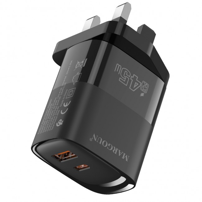 MARGOUN 45W Power Adapter Duo, Dual USB-C USB-A Ports, PD and QC Super Fast Charging, MG-4518XBEG003AE
