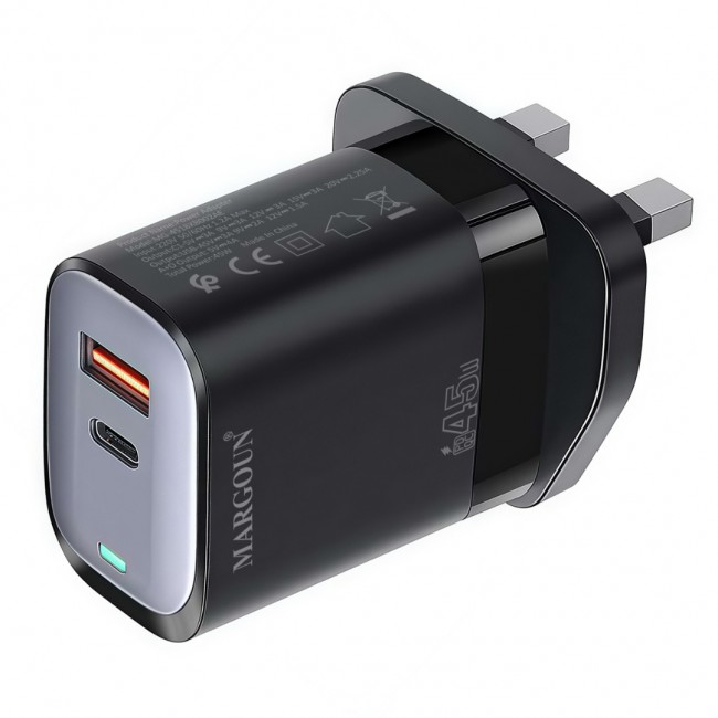 MARGOUN 45W Power Adapter Duo, Dual USB-C USB-A Ports, PD and QC Super Fast Charging, MG-4518XBEG002AE