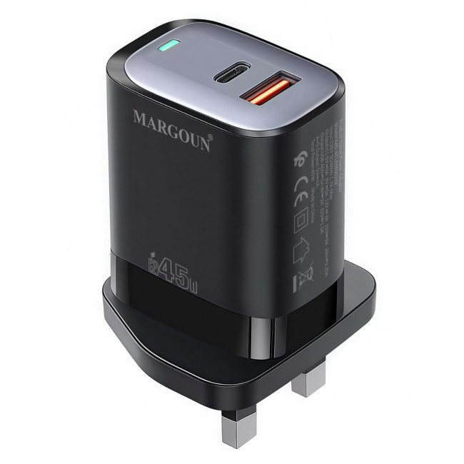 MARGOUN 45W Power Adapter Duo, Dual USB-C USB-A Ports, PD and QC Super Fast Charging, MG-4518XBEG002AE