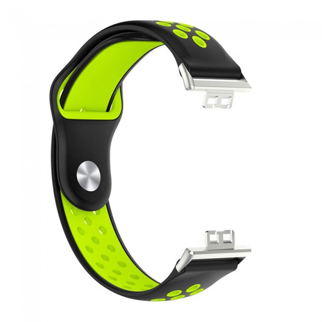 Huawei Watch Fit Band Soft Silicone Strap Watchband Double Color Quick Release Replacement Band Black/Neon Green