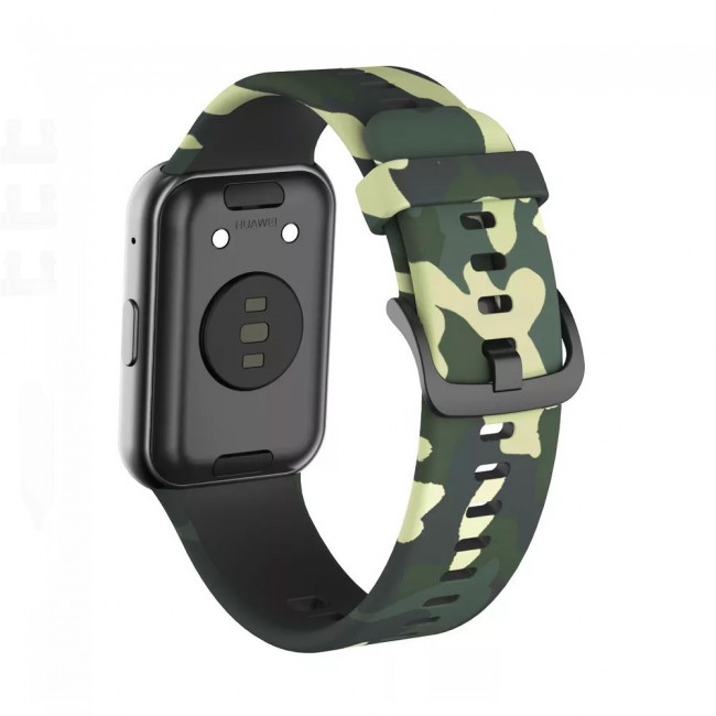 Huawei Band 7 Watch Strap Sport Silicone Replacement Band Bracelet Adjustable Wristband with Buckle Closure Camouflage Print