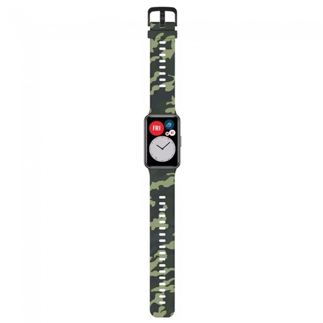 Huawei Band 7 Watch Strap Sport Silicone Replacement Band Bracelet Adjustable Wristband with Buckle Closure Camouflage Print