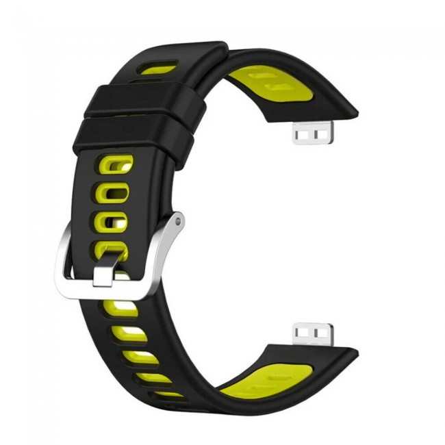 Huawei Watch Fit Silicone Strap Watchband Double Color Replacement Band Compatible with Huawei Fit Smart Watch Black/Neon Green