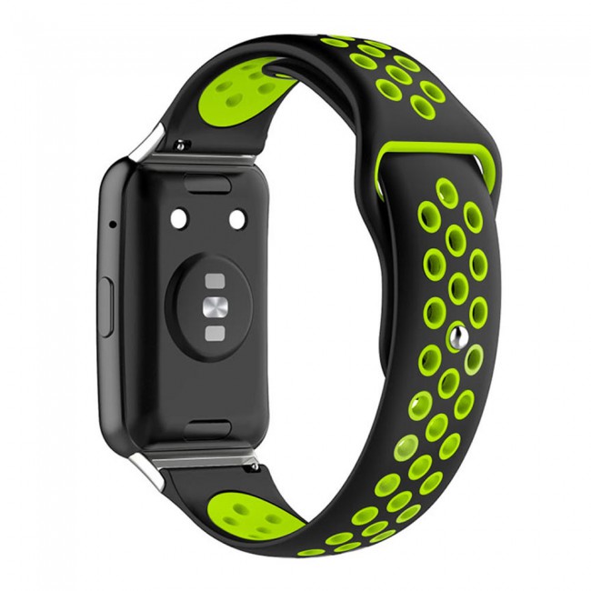Huawei Watch Fit Band Soft Silicone Strap Watchband Double Color Quick Release Replacement Band Black/Neon Green