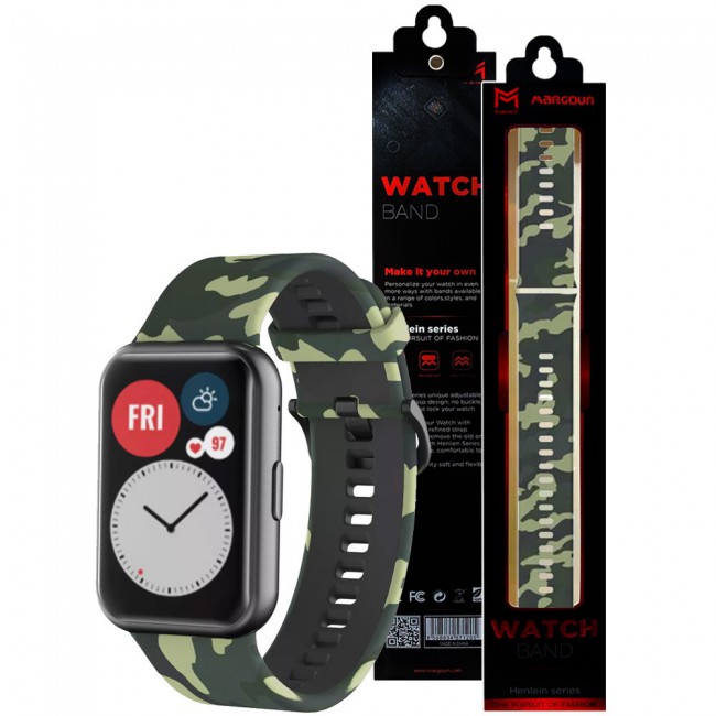 Huawei Band 7 Watch Strap Sport Silicone Replacement Band Bracelet Adjustable Wristband with Buckle Closure Camouflage Print