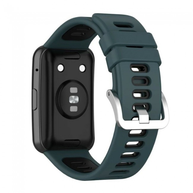 Huawei Watch Fit Silicone Strap Watchband Double Color Replacement Band Compatible with Huawei Fit Smart Watch Dark Green/Black