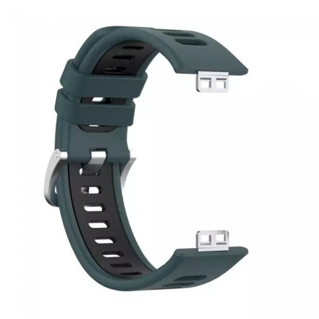 Huawei Watch Fit Silicone Strap Watchband Double Color Replacement Band Compatible with Huawei Fit Smart Watch Dark Green/Black
