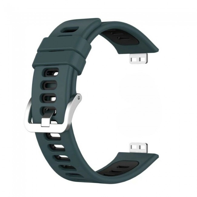 Huawei Watch Fit Silicone Strap Watchband Double Color Replacement Band Compatible with Huawei Fit Smart Watch Dark Green/Black
