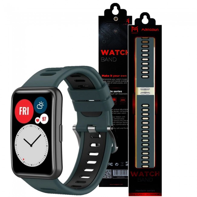 Huawei Watch Fit Silicone Strap Watchband Double Color Replacement Band Compatible with Huawei Fit Smart Watch Dark Green/Black