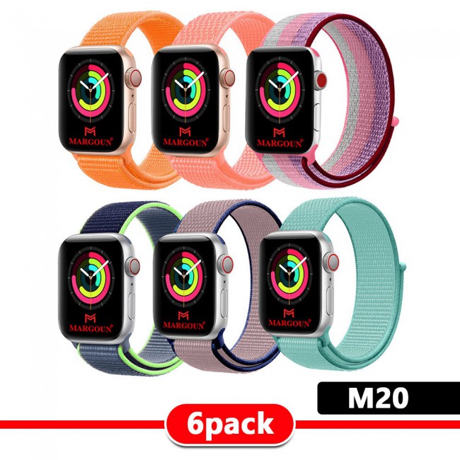 6Pack Apple Watch Band 42-44-45mm Nylon Sport Loop Strap Henlein Series by Margoun - M12 - M22