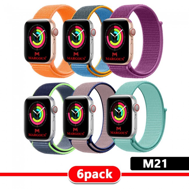 6Pack Apple Watch Band 42-44-45mm Nylon Sport Loop Strap Henlein Series by Margoun - M12 - M22