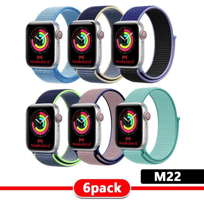 6Pack Apple Watch Band 42-44-45mm Nylon Sport Loop Strap Henlein Series by Margoun - M12 - M22