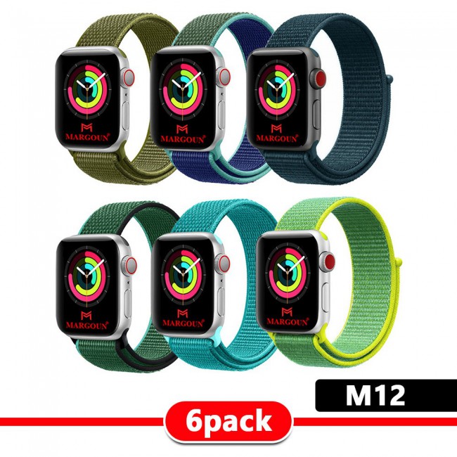 6Pack Apple Watch Band 42-44-45mm Nylon Sport Loop Strap Henlein Series by Margoun - M12 - M22