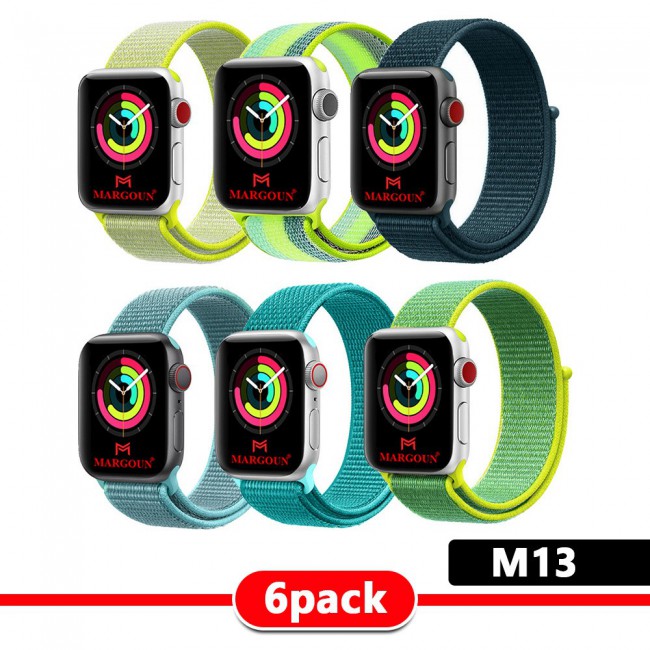 6Pack Apple Watch Band 42-44-45mm Nylon Sport Loop Strap Henlein Series by Margoun - M12 - M22