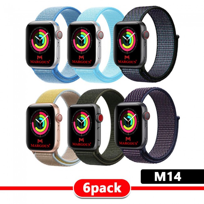 6Pack Apple Watch Band 42-44-45mm Nylon Sport Loop Strap Henlein Series by Margoun - M12 - M22