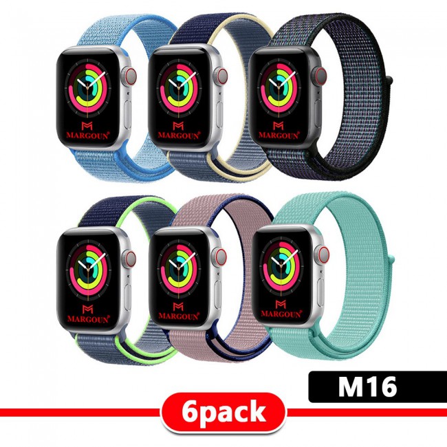 6Pack Apple Watch Band 42-44-45mm Nylon Sport Loop Strap Henlein Series by Margoun - M12 - M22
