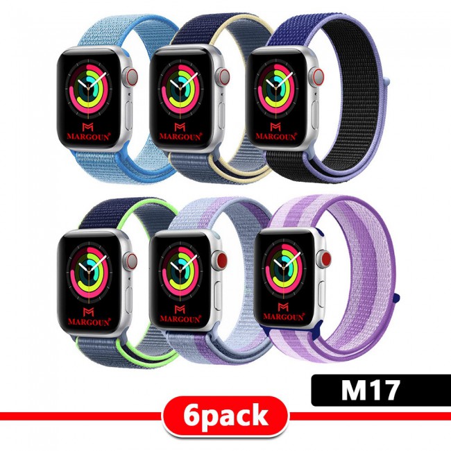 6Pack Apple Watch Band 42-44-45mm Nylon Sport Loop Strap Henlein Series by Margoun - M12 - M22