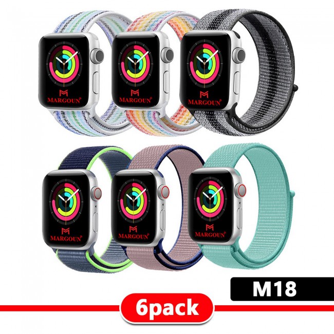 6Pack Apple Watch Band 42-44-45mm Nylon Sport Loop Strap Henlein Series by Margoun - M12 - M22