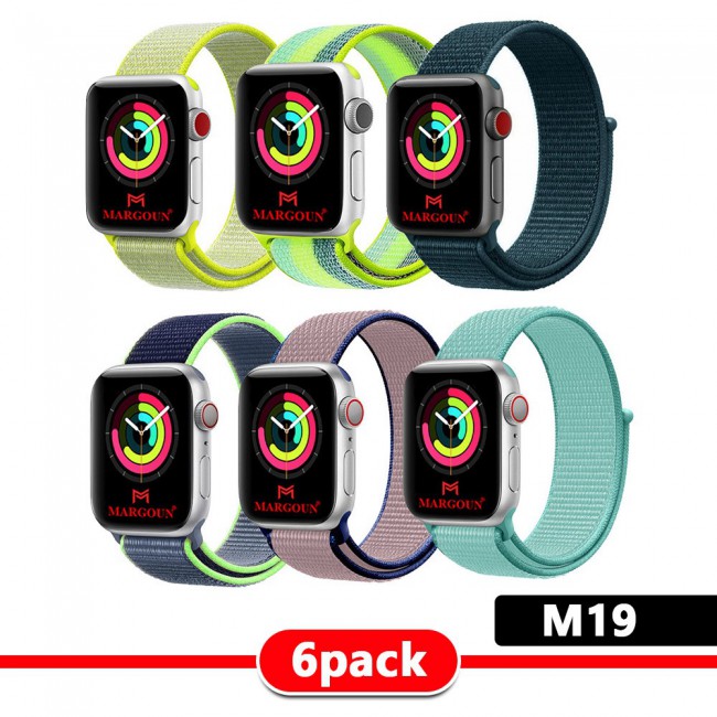 6Pack Apple Watch Band 42-44-45mm Nylon Sport Loop Strap Henlein Series by Margoun - M12 - M22