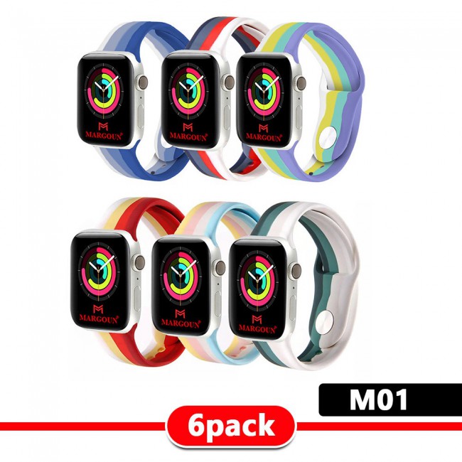 6Pack Apple Watch Band Soft Silicone Multicolor Band 38 40 41mm GSMprice