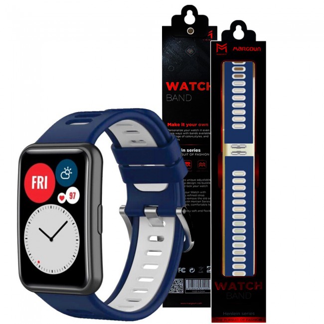 Huawei Watch Fit Silicone Strap Watchband Double Color Replacement Band Compatible with Huawei Fit Smart Watch Blue/White