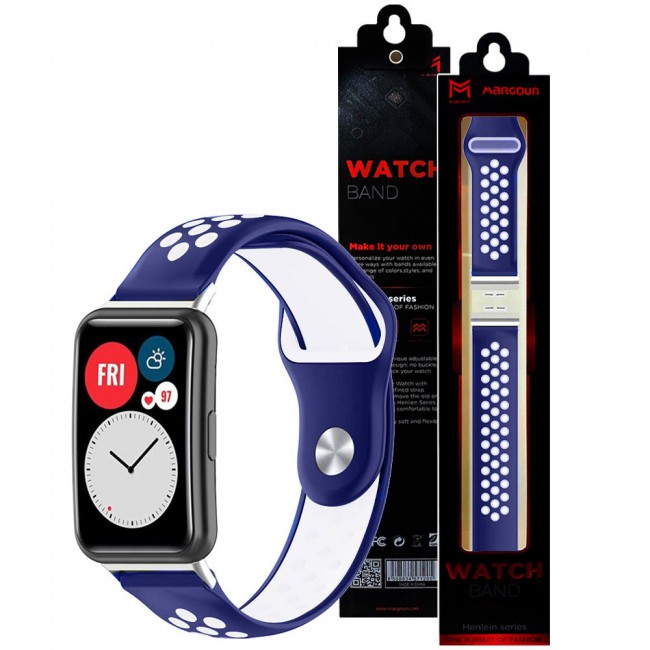 Huawei Watch Fit Band Soft Silicone Strap Watchband Double Color Quick Release Replacement Band Blue/White