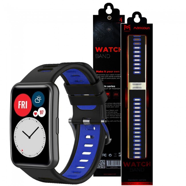 Huawei Watch Fit Silicone Strap Watchband Double Color Replacement Band Compatible with Huawei Fit Smart Watch Black/Blue