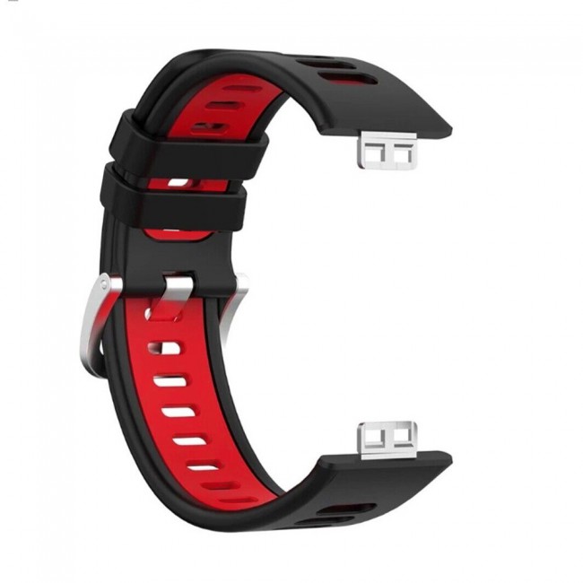 Huawei Watch Fit Silicone Strap Watchband Double Color Replacement Band Compatible with Huawei Fit Smart Watch Black/Red