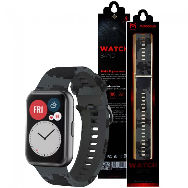 Huawei Band 7 Watch Strap Sport Silicone Replacement Band Bracelet Adjustable Wristband with Buckle Closure Camouflage Print