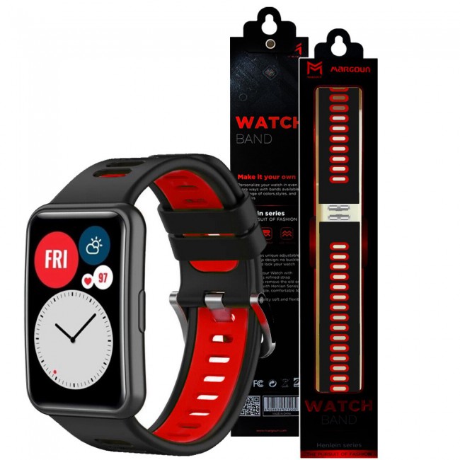 Huawei Watch Fit Silicone Strap Watchband Double Color Replacement Band Compatible with Huawei Fit Smart Watch Black/Red