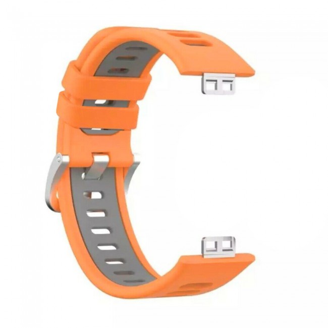 Huawei Watch Fit Silicone Strap Watchband Double Color Replacement Band Compatible with Huawei Fit Smart Watch Orange/Grey