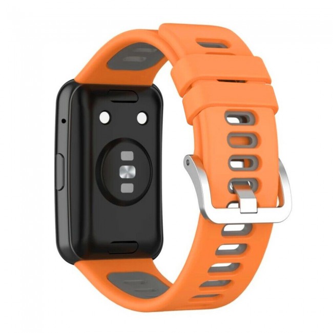 Huawei Watch Fit Silicone Strap Watchband Double Color Replacement Band Compatible with Huawei Fit Smart Watch Orange/Grey