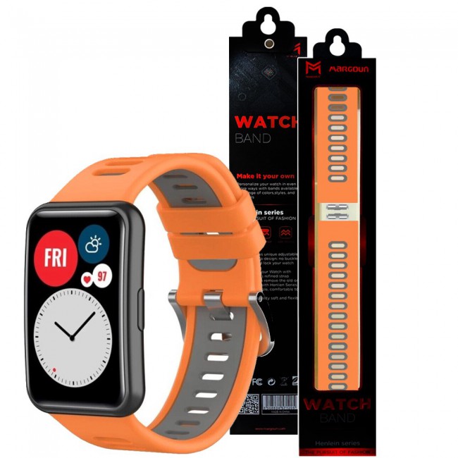 Huawei Watch Fit Silicone Strap Watchband Double Color Replacement Band Compatible with Huawei Fit Smart Watch Orange/Grey