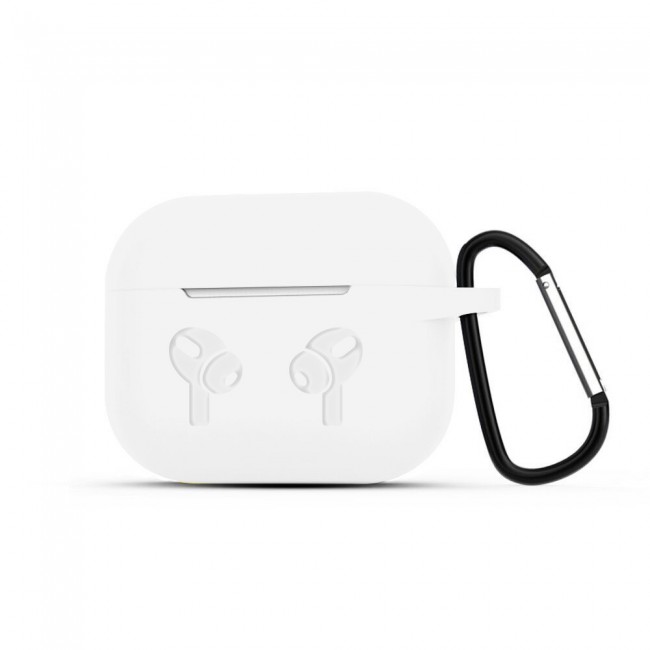 Airpods 3 Hang Silicone Case Cover with Carabiner and Logo - Milky White