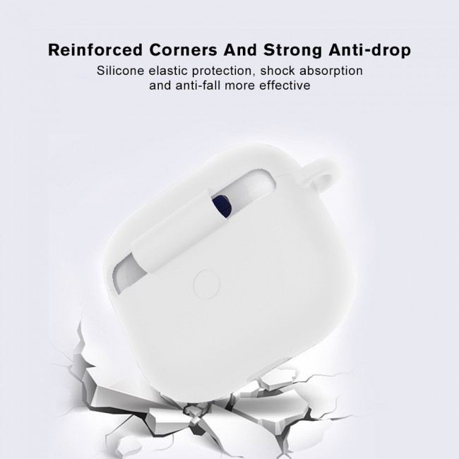 Airpods 3 Hang Silicone Case Cover with Carabiner and Logo - Milky White