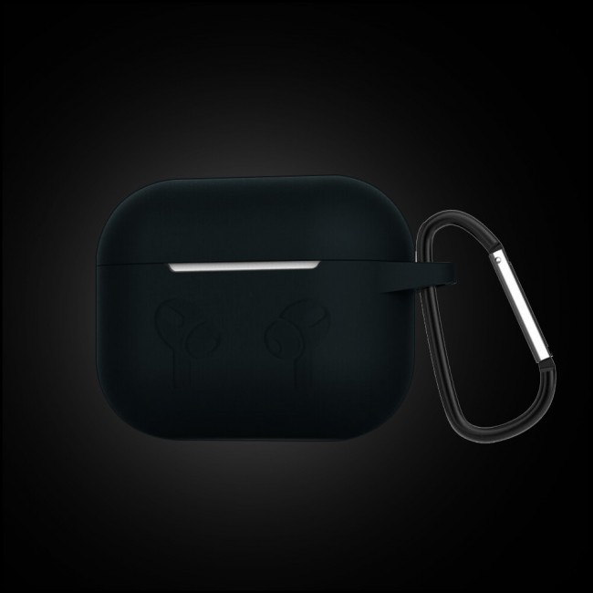 Airpods 3 Hang Silicone Case Cover with Carabiner and Logo - Black