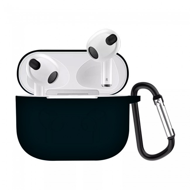 Airpods 3 Hang Silicone Case Cover with Carabiner and Logo - Black