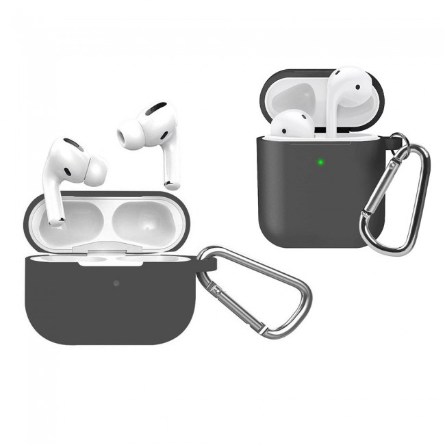 2Pack Airpods and Airpods Pro Silicone Case Cover with Carabiner by Margoun - Grey